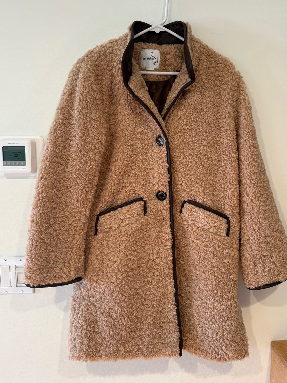 Cozy Sherpa Coat in Camel with Contrast Trim by Sam Edelman